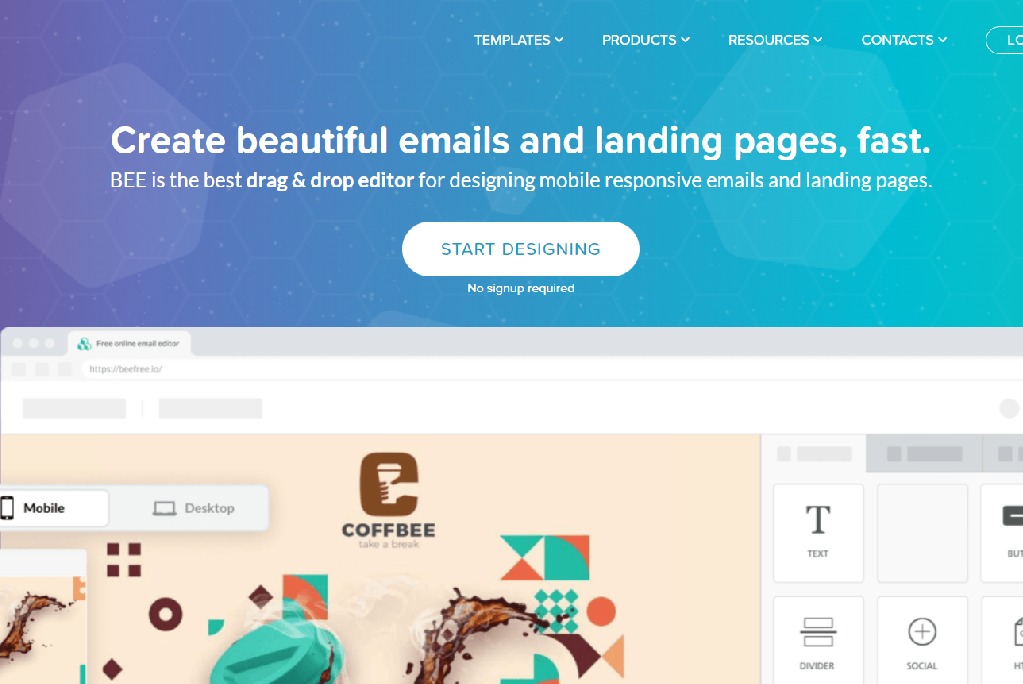 BEE - Create beautiful emails and landing pages, fast
