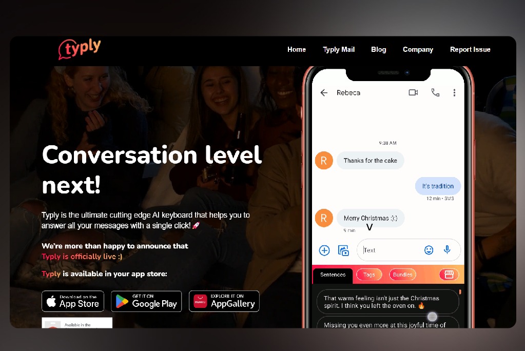 Typly - AI keyboard that helps you to answer all your messages with a single click!